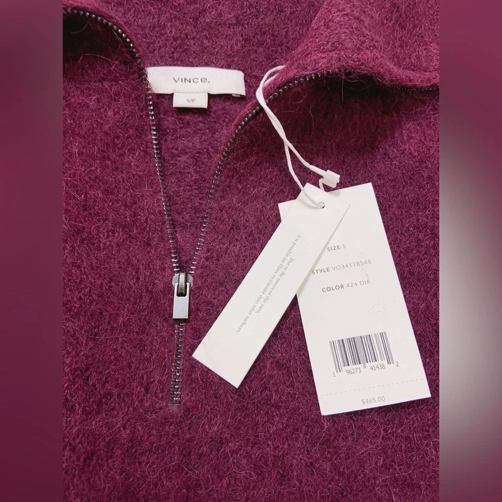 NWT $465 Vince Women's Alpaca Blend Quarter Zip Pullover